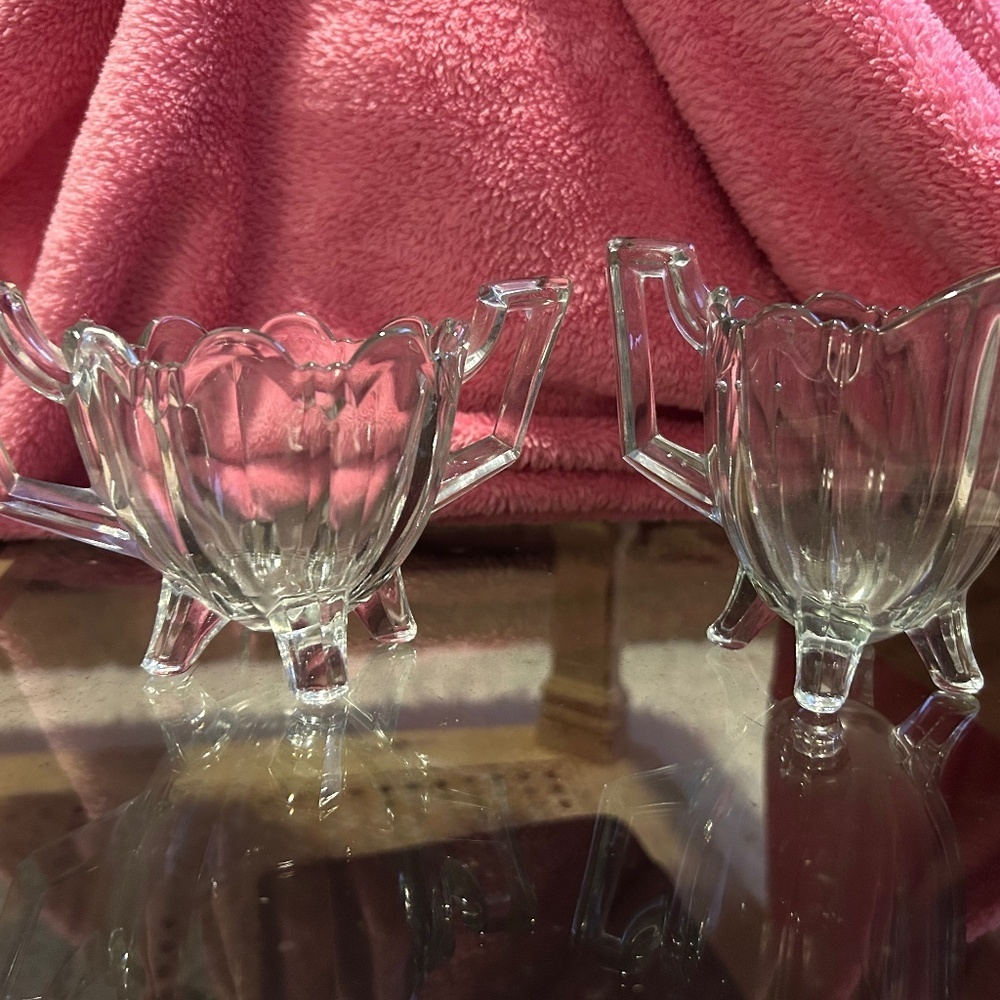 Fostoria CHINTZ Floral Etched Crystal Creamer & Sugar Bowl farmhouse